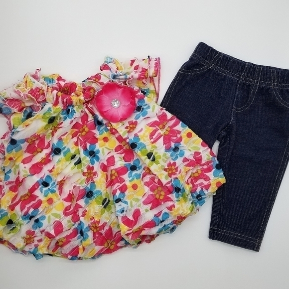 Set Flower Shirt Blouse Jegging Jeans 3m - Picture 1 of 5
